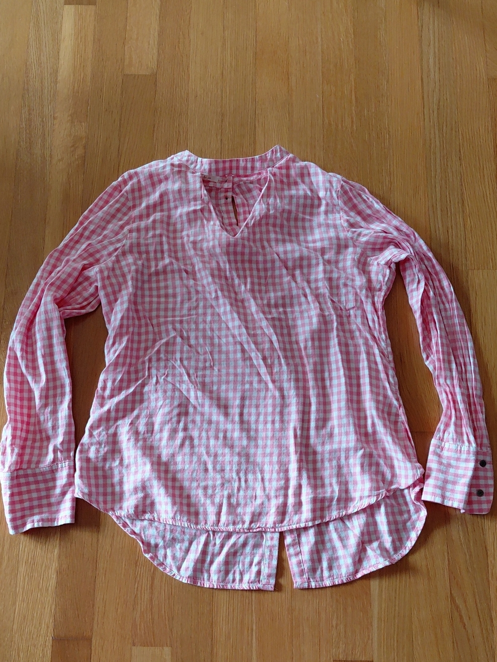 Pink Gingham Long-Sleeve Womens Top Large